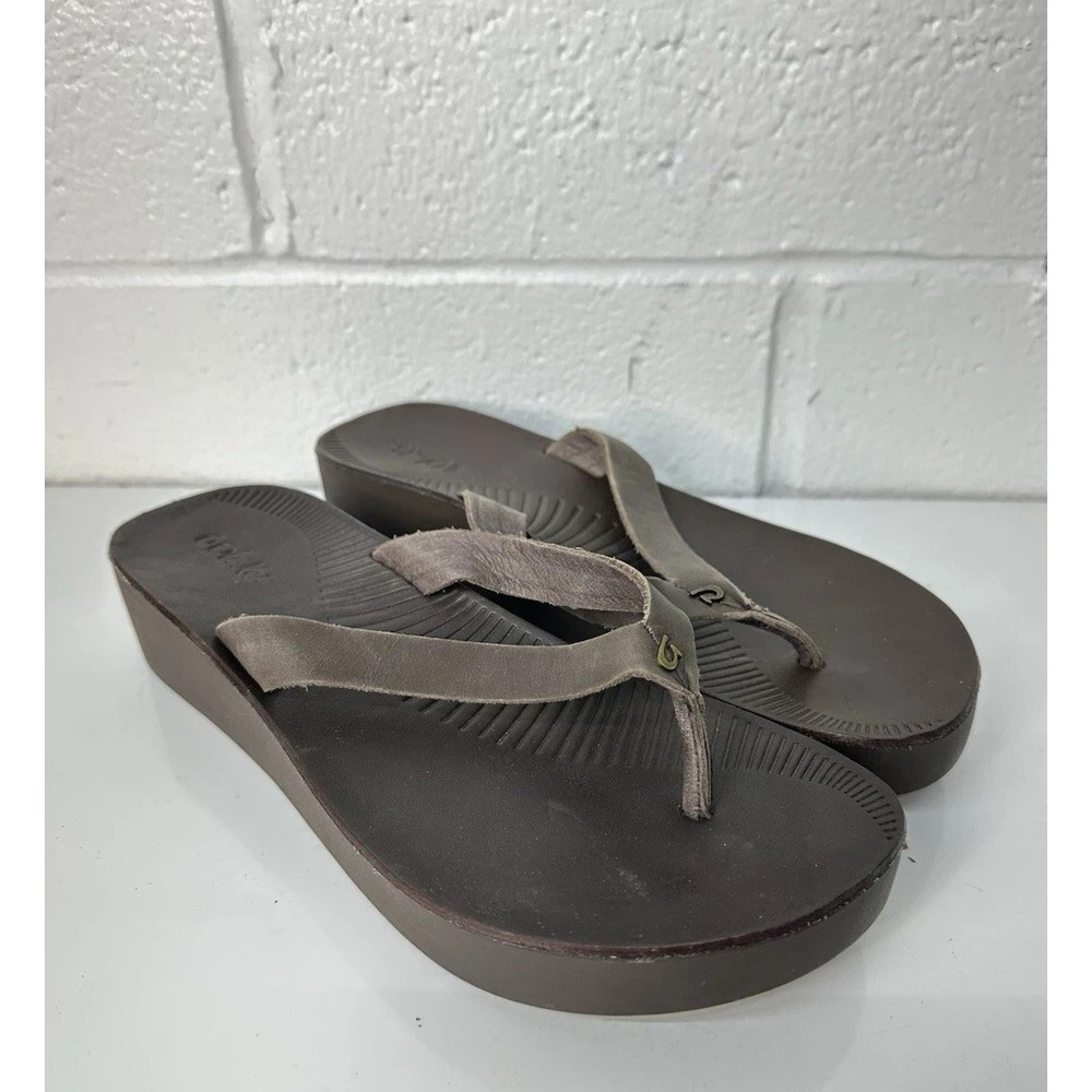 OluKai Ao Loa Wedge Flip Flop Sandals Java‎ Brown / Women's 9
